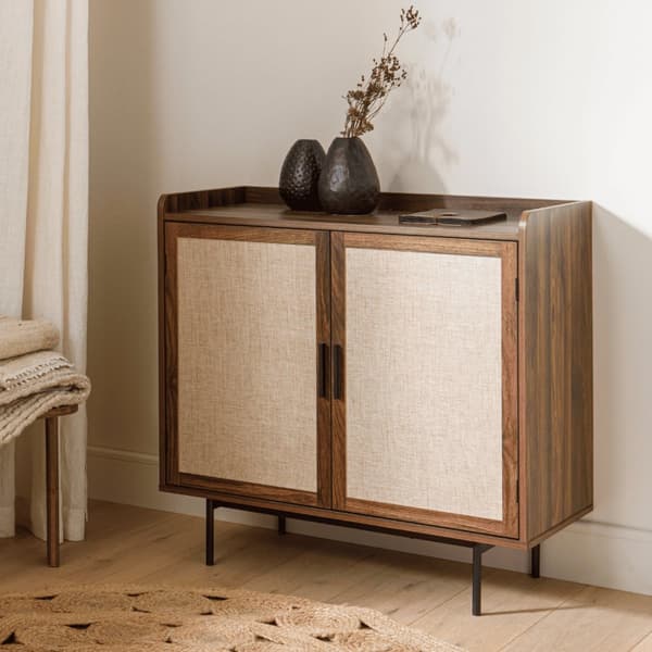 Buffet 2 portes décor noyer avec façades en tissu  L80 cm - JETSON