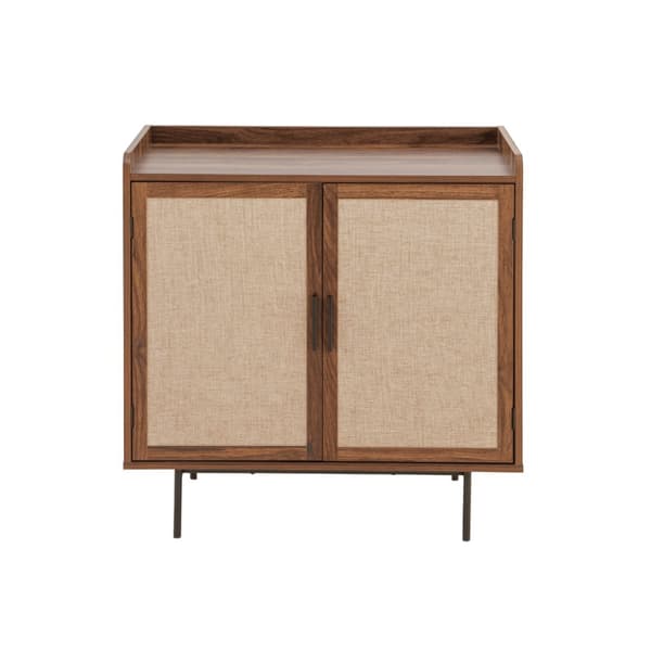 Buffet 2 portes décor noyer avec façades en tissu L80 cm - JETSON