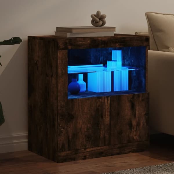 Skänk med LED-belysning rökfärgad ek 60,5x37x67 cm