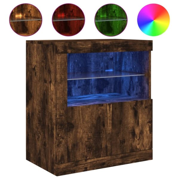 Skänk med LED-belysning rökfärgad ek 60,5x37x67 cm