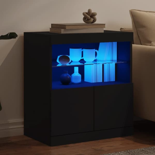 Skänk med LED-belysning svart 60x37x67 cm