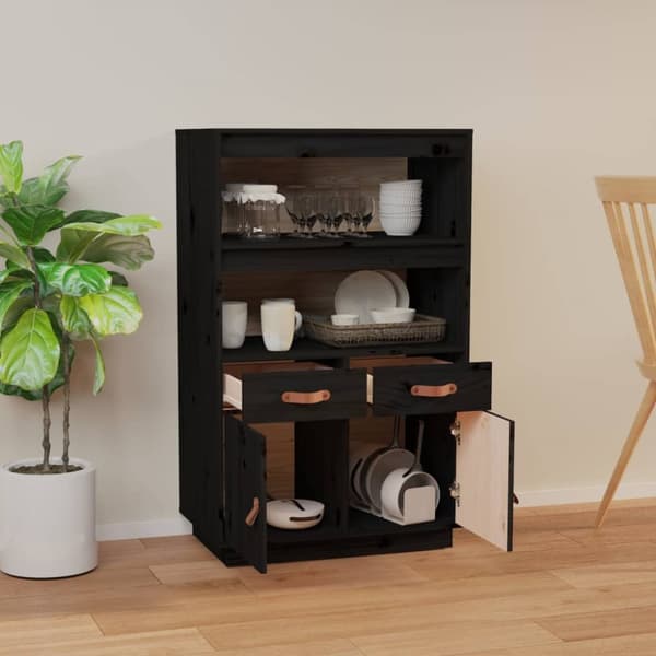 Vitrinskåp svart 67x40x108,5 cm massiv furu