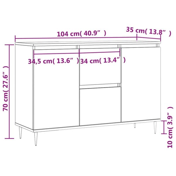 Skänk svart 104x35x70 cm konstruerat trä