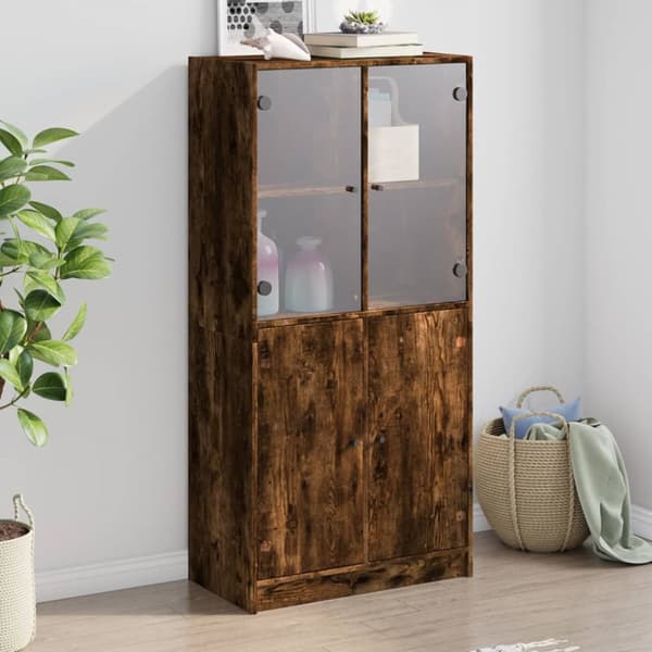 Skåp med dörrar rökfärgad ek 68x37x142 cm konstruerat trä
