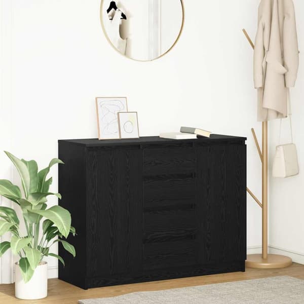 Skänk med lådor svart ek 100,5x35x76 cm konstruerat trä