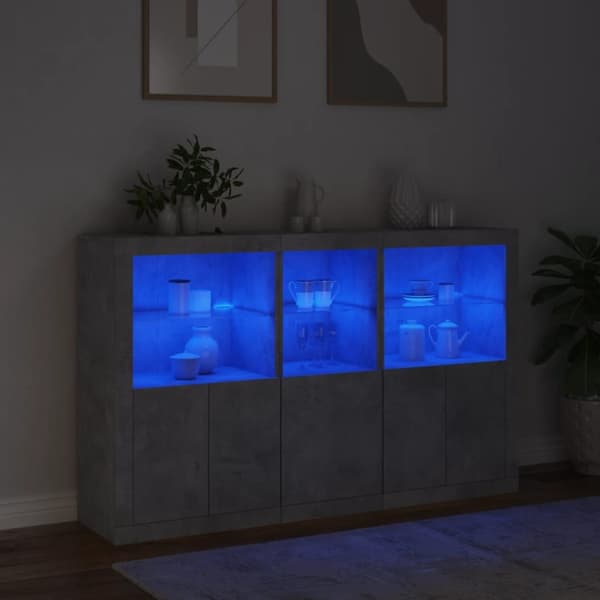 Skänk med LED-belysning betonggrå 162x37x100 cm