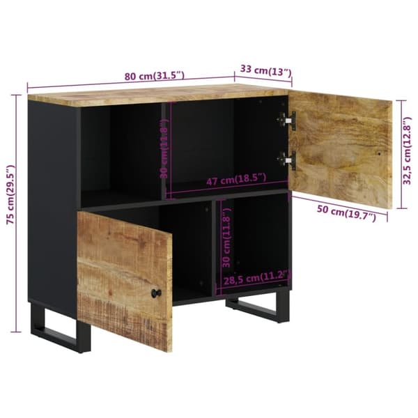 Skänk med 2 dörrar 80x33x75 cm massivt mangoträ