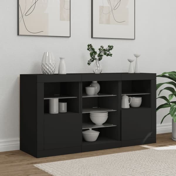 Skänk med LED-belysning svart 123x37x67 cm