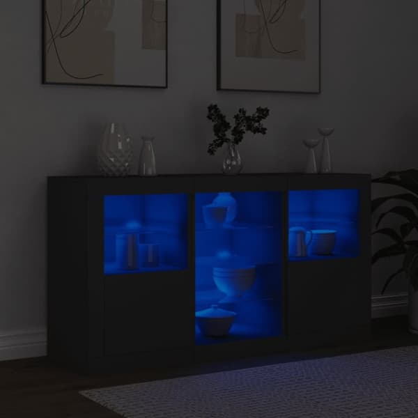 Skänk med LED-belysning svart 123x37x67 cm