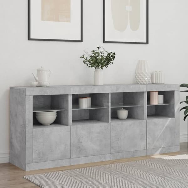 Skänk med LED-belysning betonggrå 163x37x67 cm