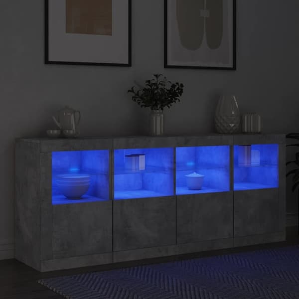 Skänk med LED-belysning betonggrå 163x37x67 cm