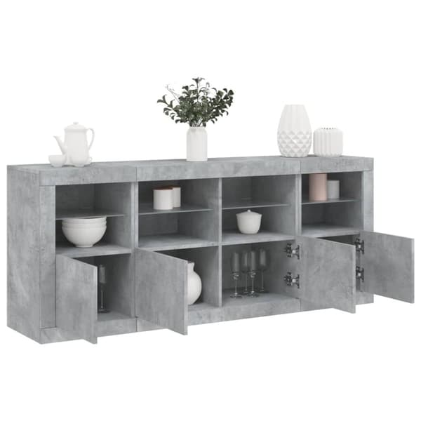 Skänk med LED-belysning betonggrå 163x37x67 cm