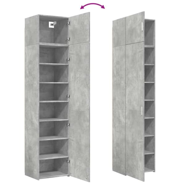 Förvaringsskåp smalt betonggrå 50x42,5x225 cm konstruerat trä
