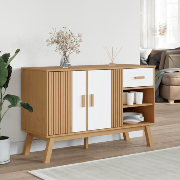 Skänk OLDEN vit och brun 114x43x73,5 cm massiv furu