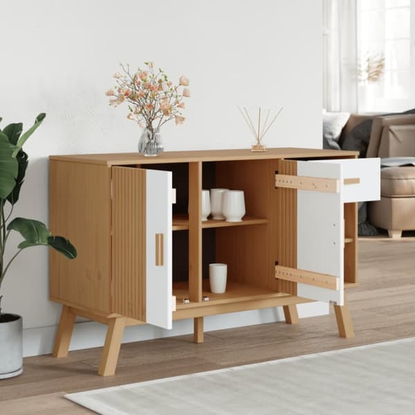 Skänk OLDEN vit och brun 114x43x73,5 cm massiv furu