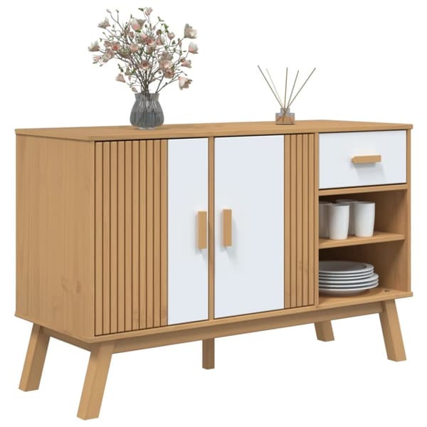 Skänk OLDEN vit och brun 114x43x73,5 cm massiv furu