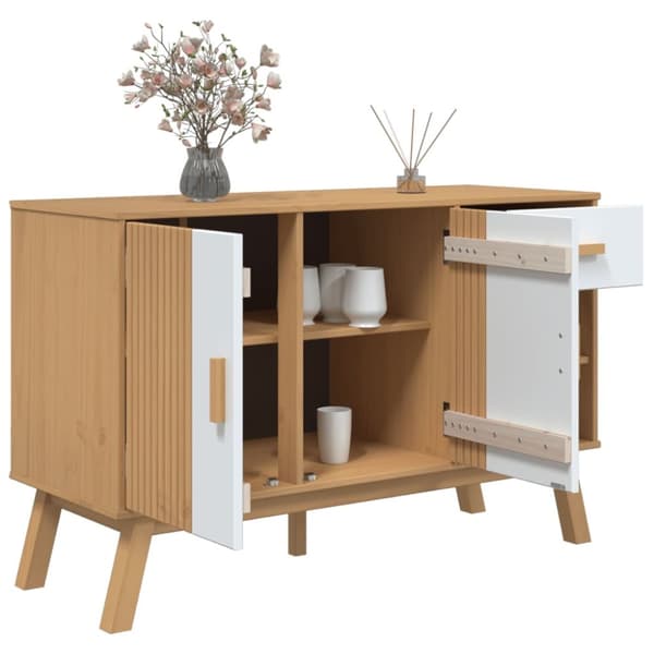 Skänk OLDEN vit och brun 114x43x73,5 cm massiv furu