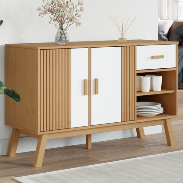 Skänk OLDEN vit och brun 114x43x73,5 cm massiv furu