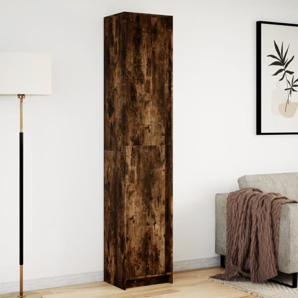 Högskåp med LEDs rökfärgad ek 41,5x32,5x200 cm konstruerat trä