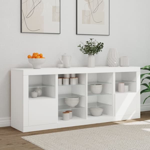 Skänk med LED-belysning vit 163x37x67 cm