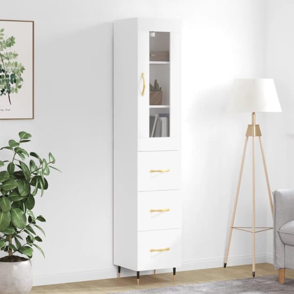 Högskåp vit 34,5x34x180 cm konstruerat trä