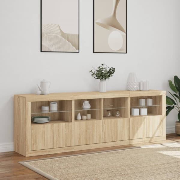 Skänk med LED-belysning sonoma-ek 202x37x67 cm