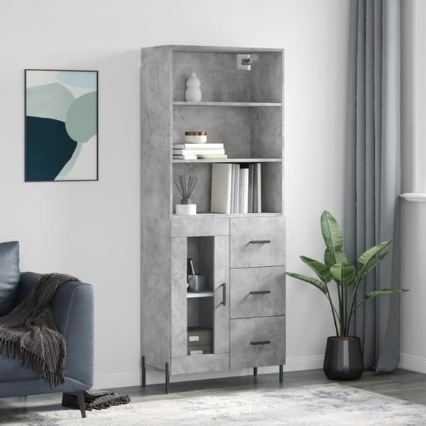 Högskåp betonggrå 69,5x34x180 cm konstruerat trä