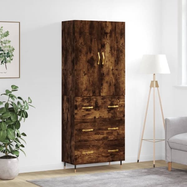 Högskåp rökfärgad ek 69,5x34x180 cm konstruerat trä