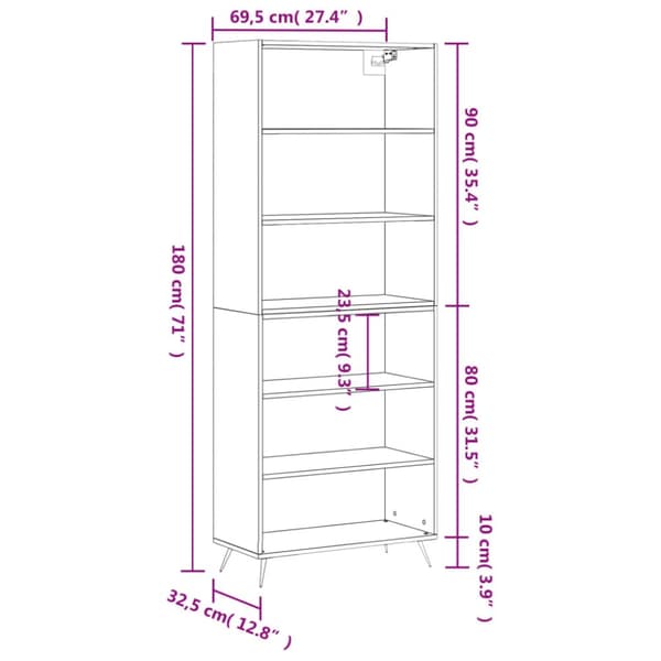 Högskåp vit 69,5x32,5x180 cm konstruerat trä
