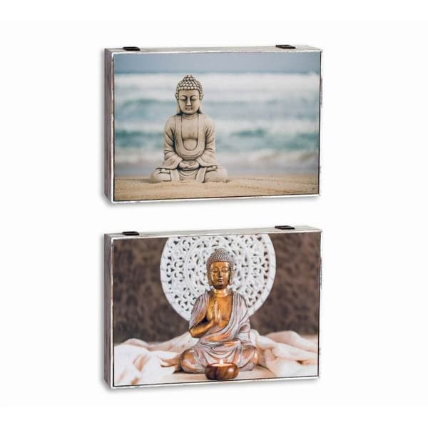 Deksel DKD Home Decor Buddha Teller 46,5 x 6 x 31,5 cm 2 enheter Tre MDF
