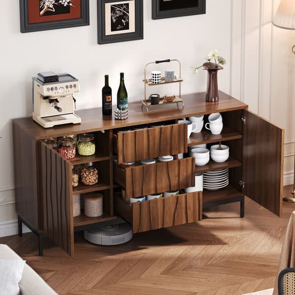 150 cm buffé i mörk ek, 3 lådor, stort buffé