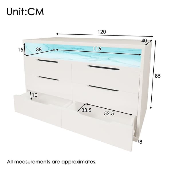 Modern buffé med LED - med 6 lådor - Vit