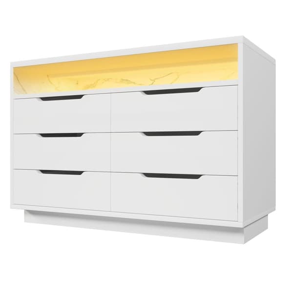 Modern buffé med LED - med 6 lådor - Vit