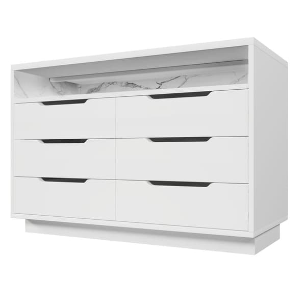 Modern buffé med LED - med 6 lådor - Vit