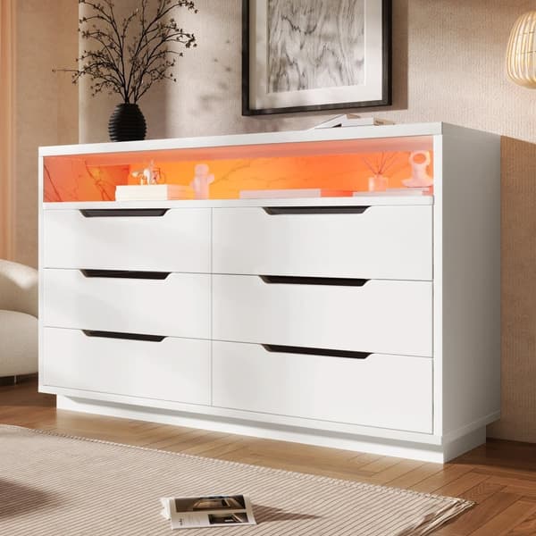 Modern buffé med LED - med 6 lådor - Vit