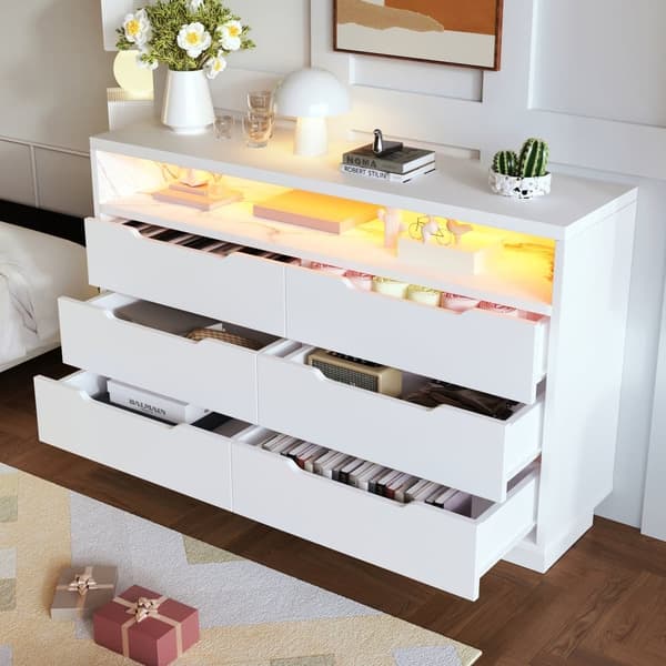 Modern buffé med LED - med 6 lådor - Vit