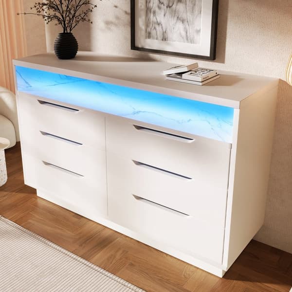 Modern buffé med LED - med 6 lådor - Vit