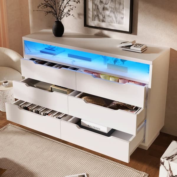 Modern buffé med LED - med 6 lådor - Vit