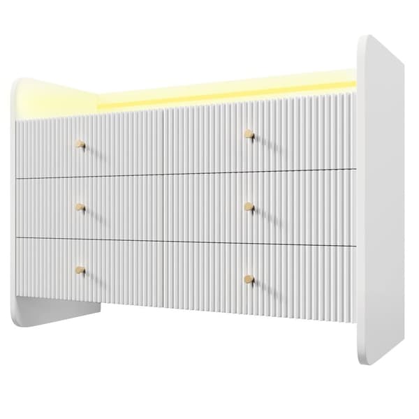 Låg buffé med LED - med 6 lådor - Vit