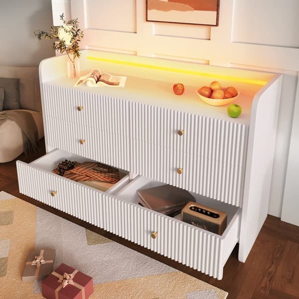 Låg buffé med LED - med 6 lådor - Vit