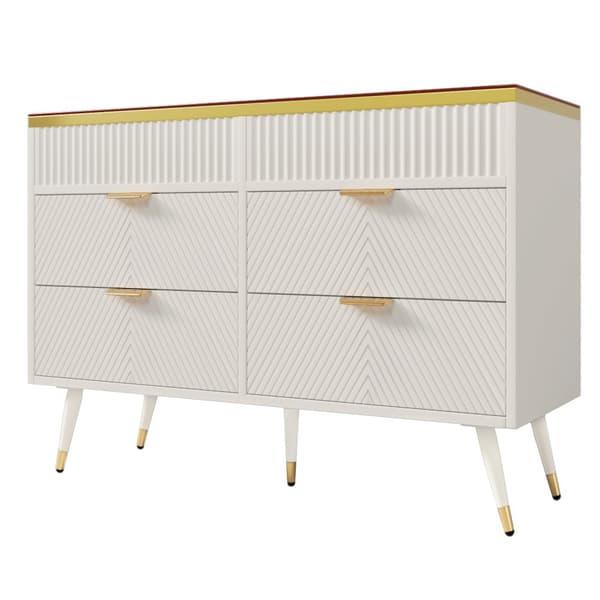 Valkoinen senkki 120x40x76 cm, keltainen lasi – Allaskaappi, jossa 6 laatikkoa ja lokeroa, kaatumissuoja