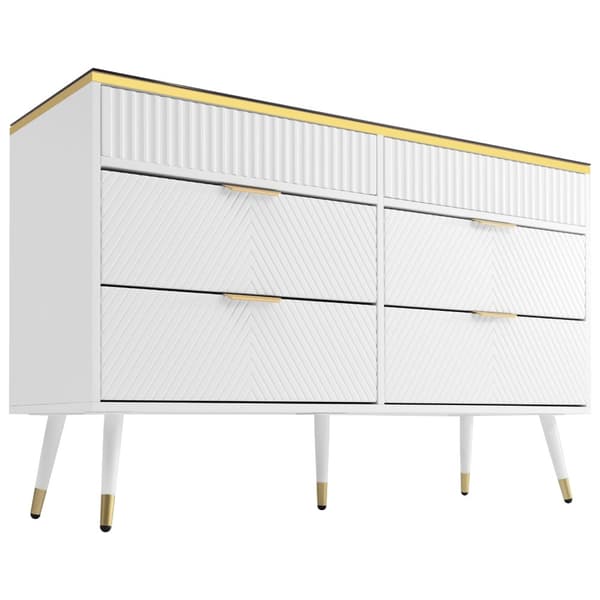 Valkoinen senkki 120x40x76 cm, keltainen lasi – Allaskaappi, jossa 6 laatikkoa ja lokeroa, kaatumissuoja