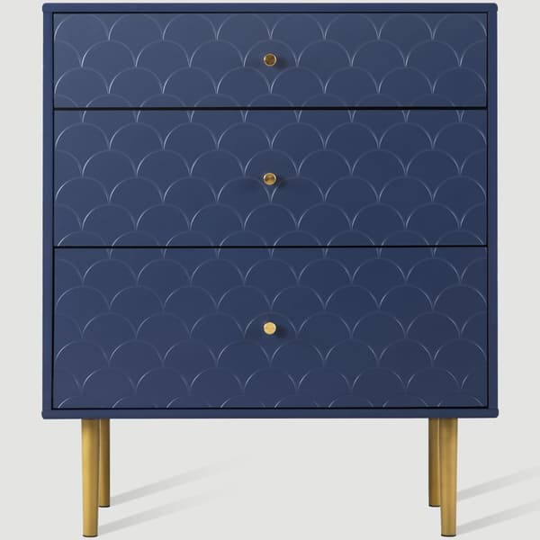 Byrå med 3 lådor i marinblå – Hög kommod/Sideboard för sovrum & vardagsrum – 89x75x40 cm