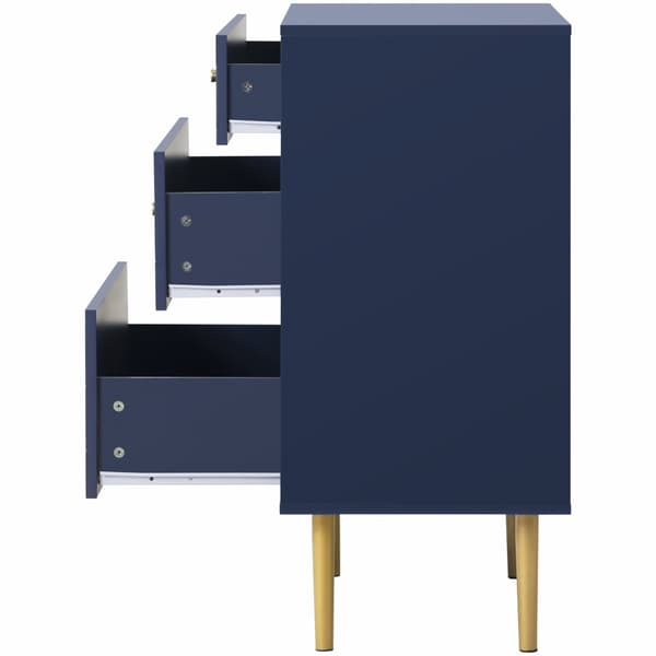 Byrå med 3 lådor i marinblå – Hög kommod/Sideboard för sovrum & vardagsrum – 89x75x40 cm