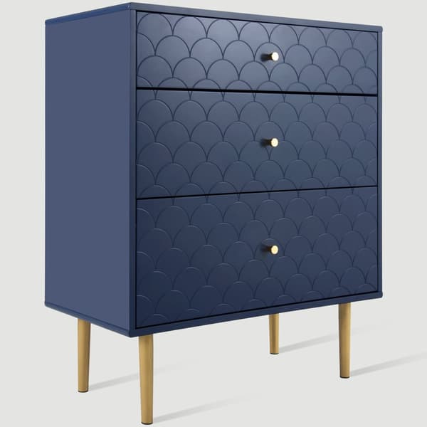 Byrå med 3 lådor i marinblå – Hög kommod/Sideboard för sovrum & vardagsrum – 89x75x40 cm