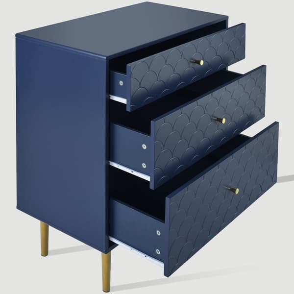 Byrå med 3 lådor i marinblå – Hög kommod/Sideboard för sovrum & vardagsrum – 89x75x40 cm