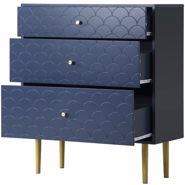 Byrå med 3 lådor i marinblå – Hög kommod/Sideboard för sovrum & vardagsrum – 89x75x40 cm