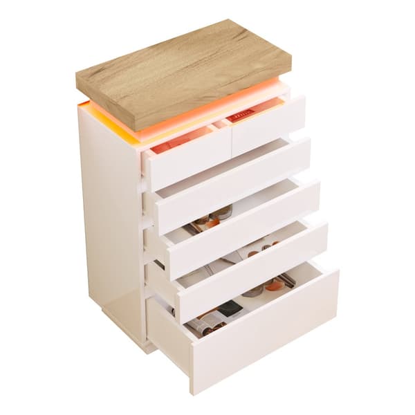 Valkoinen korkeakiiltoinen senkki 6 laatikolla ja LED-valaistuksella (sovellusohjattu) – Olohuoneeseen ja makuuhuoneeseen – 115x73x39 cm