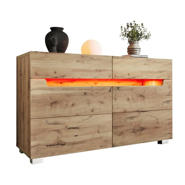 Tammisenkki 6 laatikolla ja LED-valaistuksella (sovellusohjattu) – makuuhuoneeseen ja olohuoneeseen – 71x120x40 cm