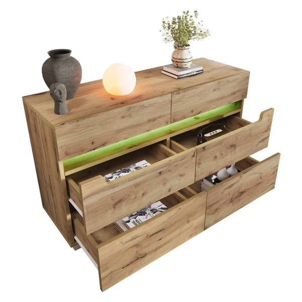 Tammisenkki 6 laatikolla ja LED-valaistuksella (sovellusohjattu) – makuuhuoneeseen ja olohuoneeseen – 71x120x40 cm